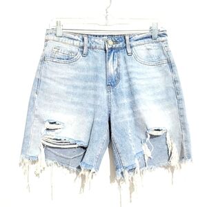 VERVET Women's Denim Jean Light Wash Shorts Distressed 100% Cotton Size Small
